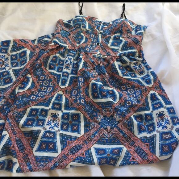 Pink Rose blue patterned shirred back maxi dress, L - Picture 4 of 7